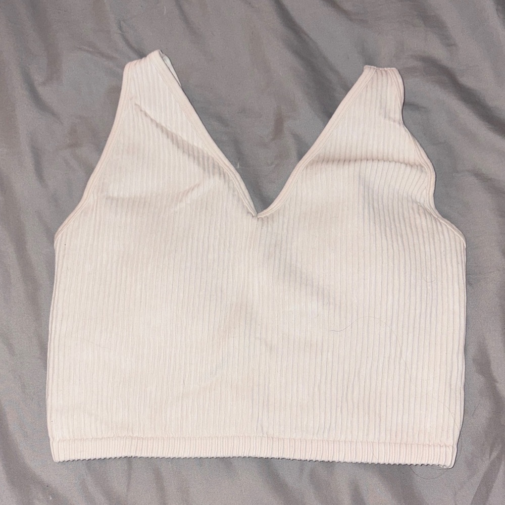 90 Degree By Reflex Cream Ribbed Crop Top